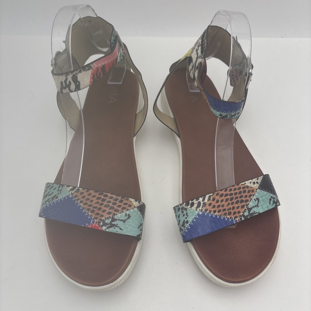 MIA ELLEN PATCHWORK SNAKESKIN PATTERN ANKLE STRAP SANDALS WMN. Sz 11